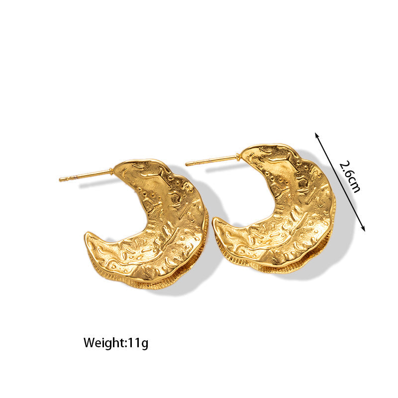 18k Gold Stainless Steel Titanium Steel V Irregular Cast Textured Earrings asonjewelry