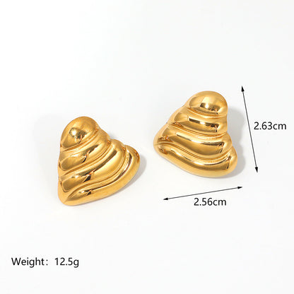 Stainless Steel 18k Gold Plated Heavy Textured Heart Stud Earrings asonjewelry