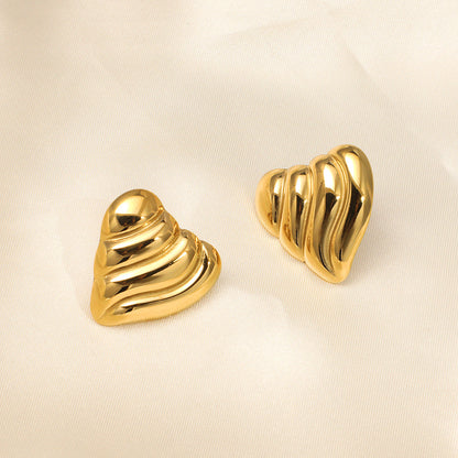 Stainless Steel 18k Gold Plated Heavy Textured Heart Stud Earrings asonjewelry