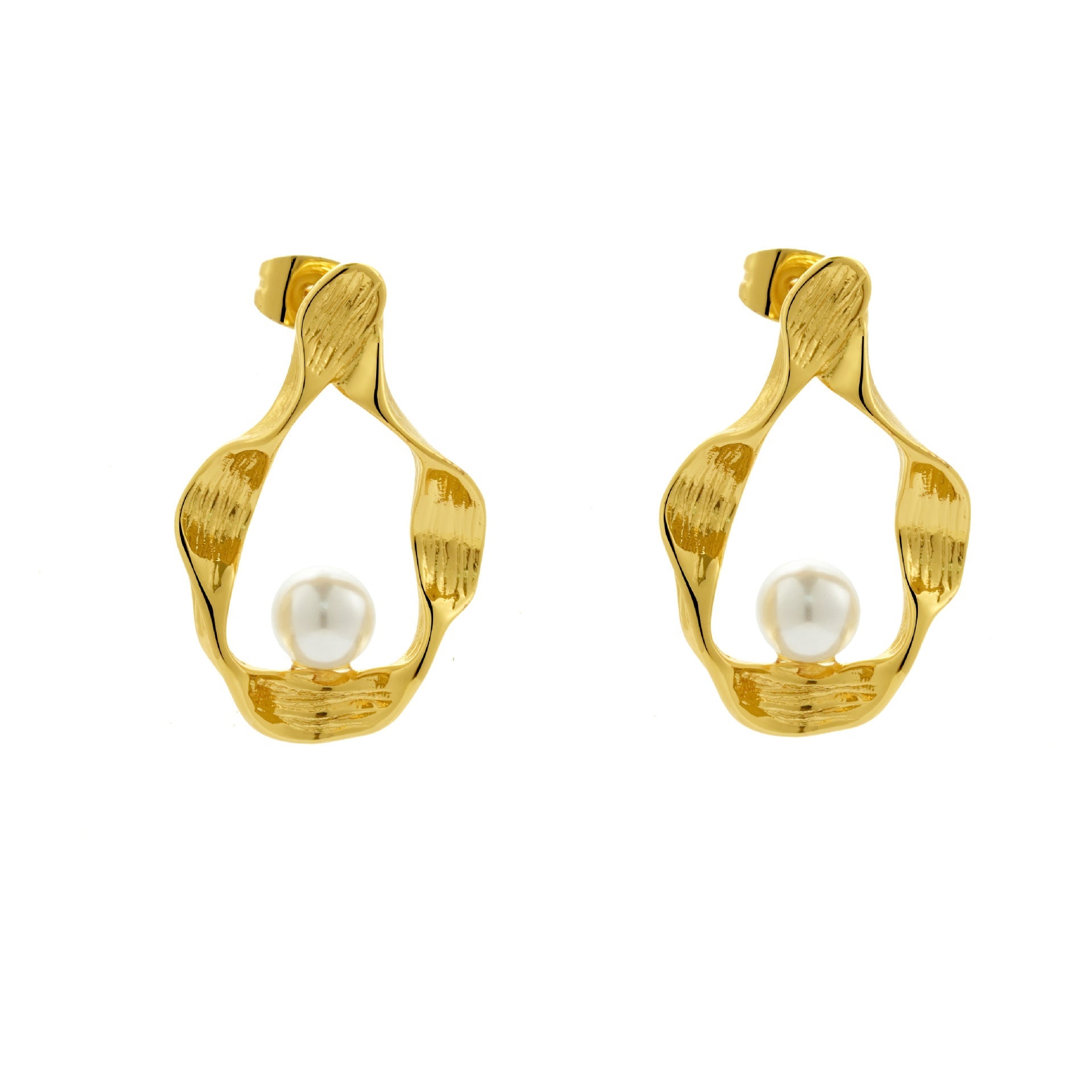 Stainless Steel Drop Earrings with Pearls in Wave Patterns asonjewelry