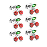 3PCS 8.6*8.4mm Cherry green diamonds + white diamonds ordinary pin earrings steel color / gold color