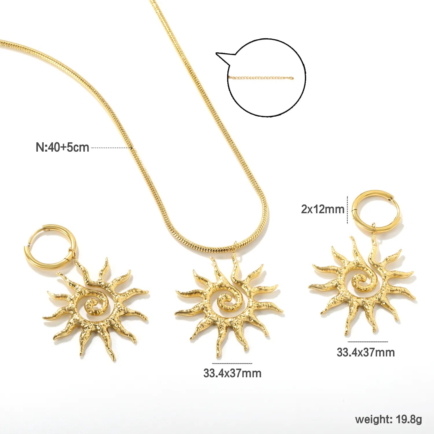 Wholesale Gold Stainless Steel Jewelry Sets | Sun & Floral Design Necklace and Earrings Set for Retail Asonjewelry