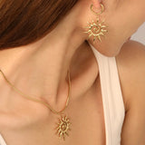 Wholesale Gold Stainless Steel Jewelry Sets | Sun & Floral Design Necklace and Earrings Set for Retail