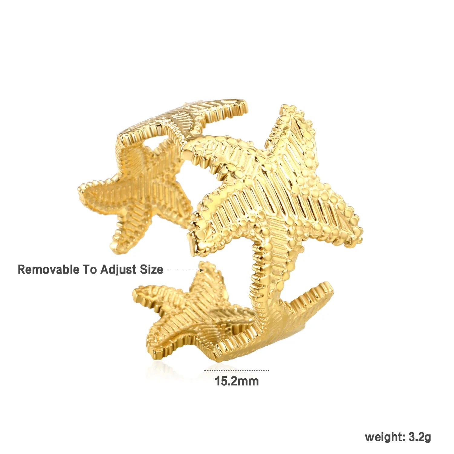 Wholesale Adjustable Ring Set | Butterfly, Starfish, Flower, X Design Gold Stainless Steel Rings | US Size 6-9 Asonjewelry
