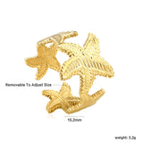 Wholesale Adjustable Ring Set | Butterfly, Starfish, Flower, X Design Gold Stainless Steel Rings | US Size 6-9
