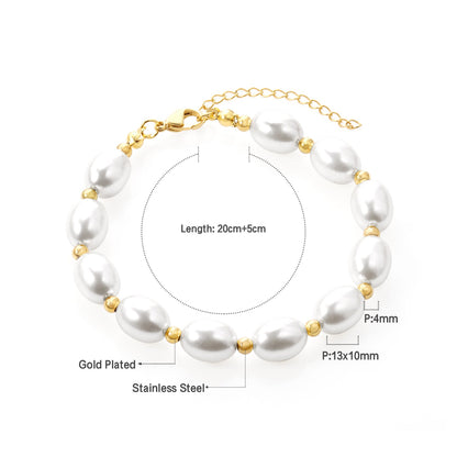 Steel and gold pearl with steel beads bracelet 10*13mm 20+5cm asonjewelry
