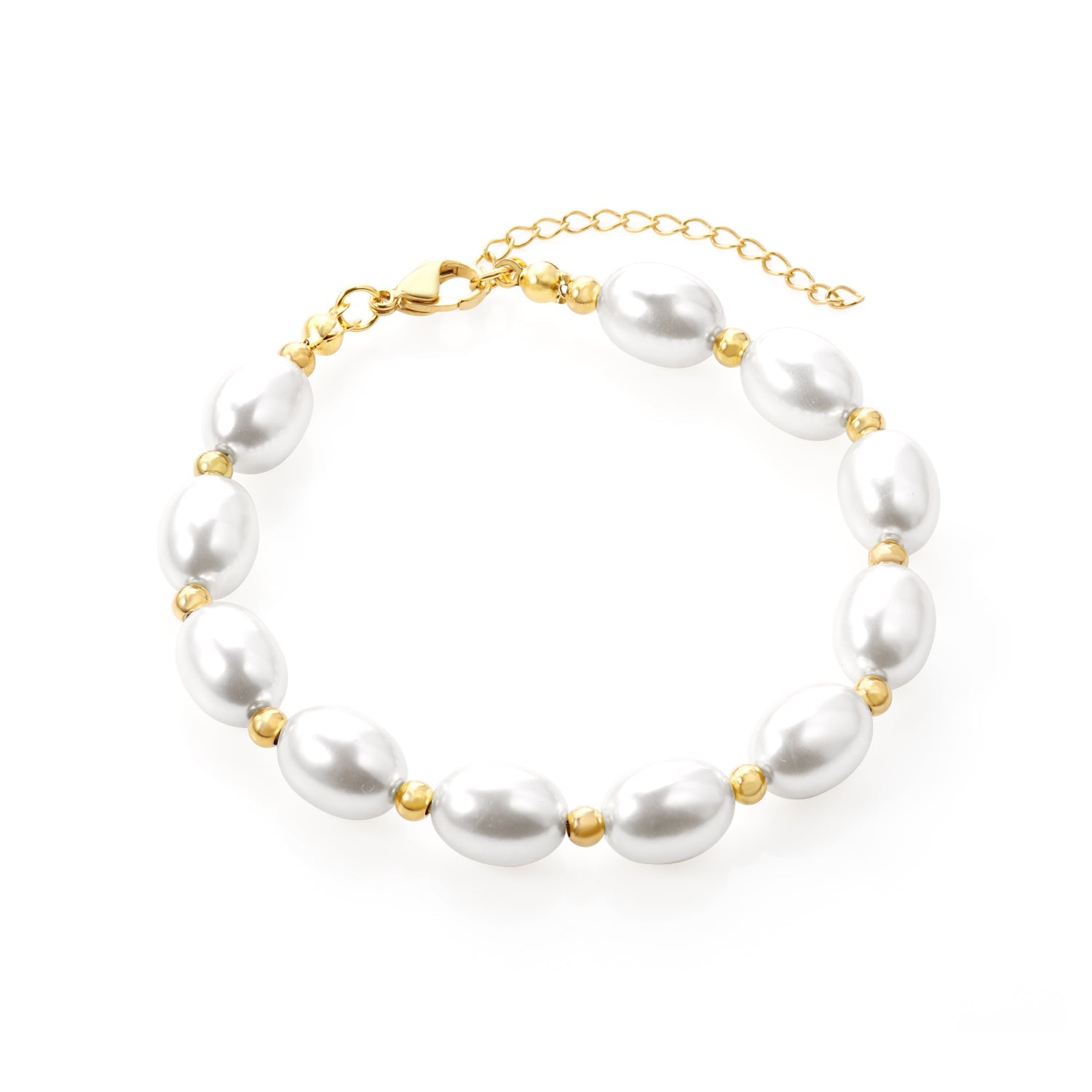 Steel and gold pearl with steel beads bracelet 10*13mm 20+5cm asonjewelry