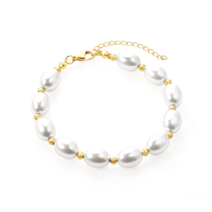 Steel and gold pearl with steel beads bracelet 10*13mm 20+5cm asonjewelry