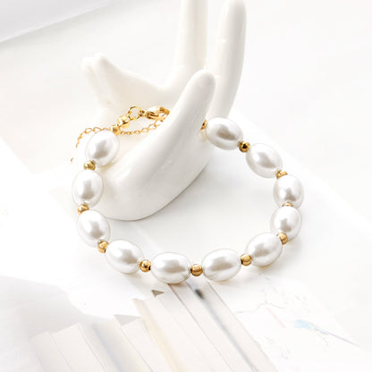 Steel and gold pearl with steel beads bracelet 10*13mm 20+5cm asonjewelry
