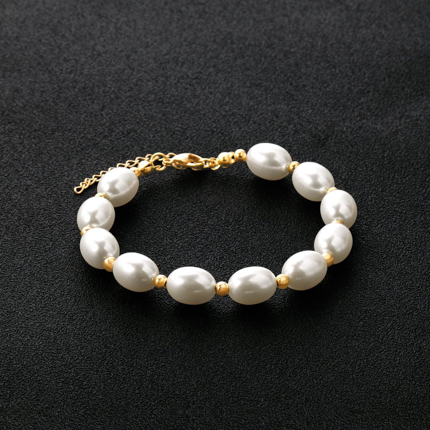 Steel and gold pearl with steel beads bracelet 10*13mm 20+5cm asonjewelry