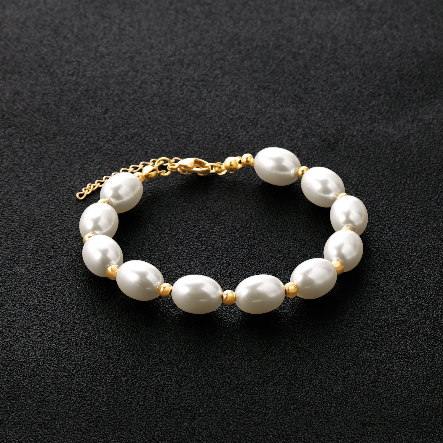Steel and gold pearl with steel beads bracelet 10*13mm 20+5cm asonjewelry