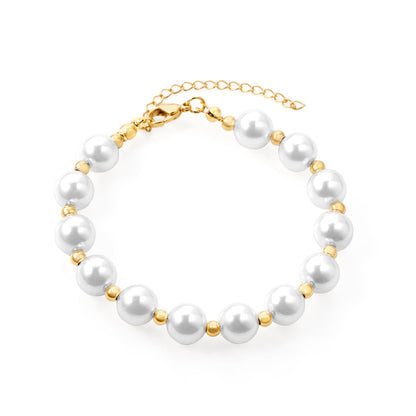 Steel and Gold Pearls with Steel Beads Bracelet 10mm 20+5cm asonjewelry