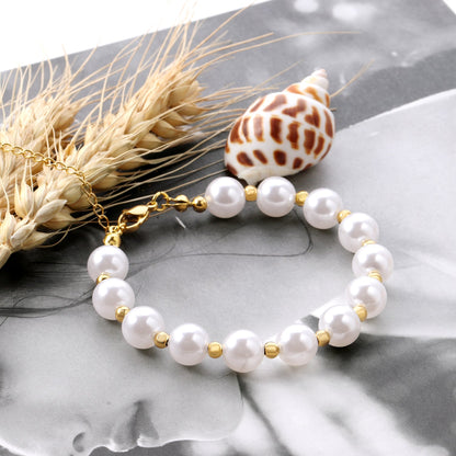 Steel and Gold Pearls with Steel Beads Bracelet 10mm 20+5cm asonjewelry