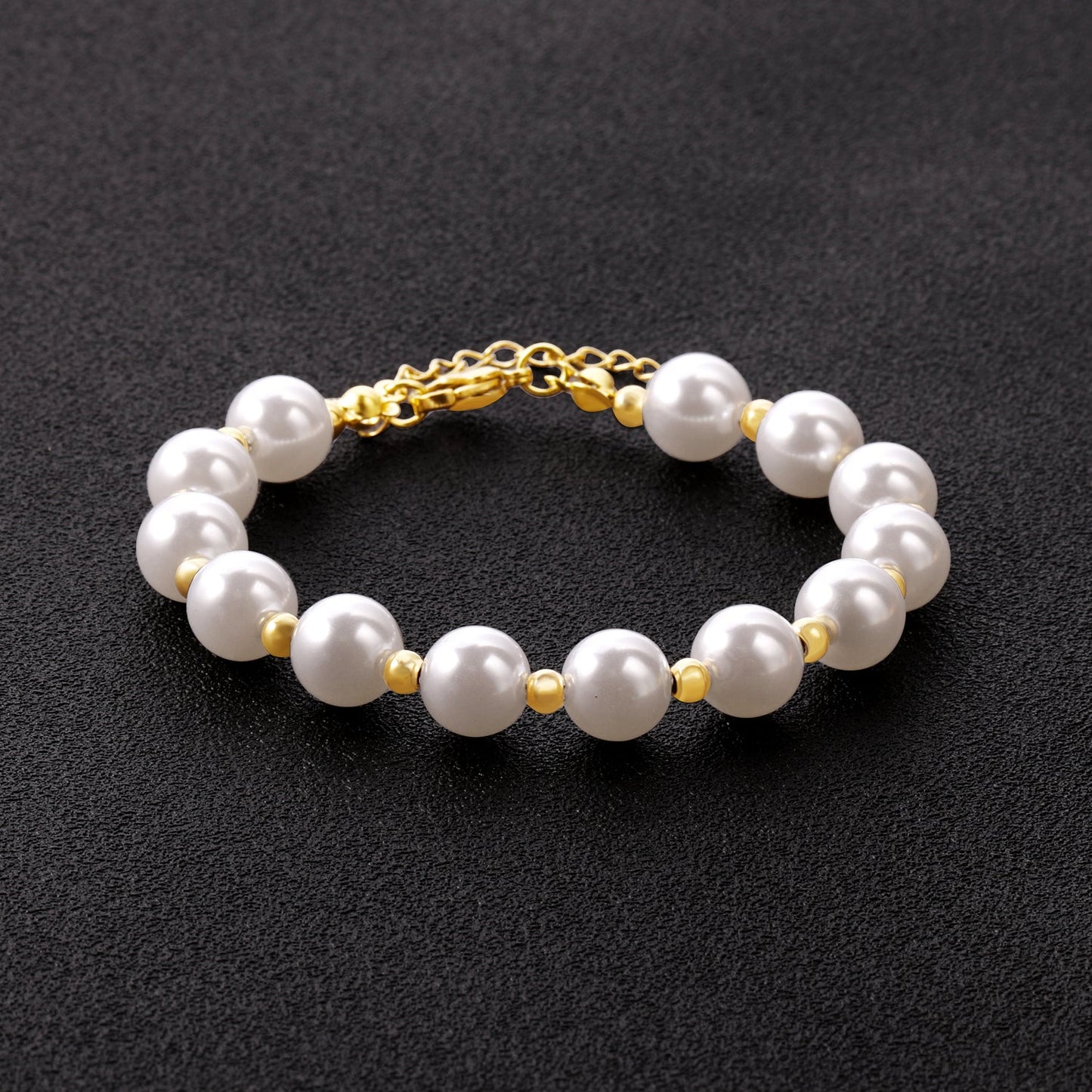 Steel and Gold Pearls with Steel Beads Bracelet 10mm 20+5cm asonjewelry