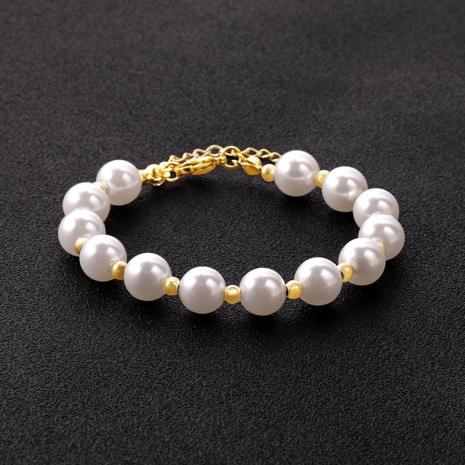 Steel and Gold Pearls with Steel Beads Bracelet 10mm 20+5cm asonjewelry