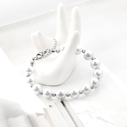 Steel and Gold Pearls with Steel Beads Bracelet 10mm 20+5cm asonjewelry