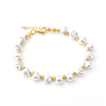 8x9mm Shell Alien Bracelet Spacer Beads 4mm 18+3cm+Round Plaque Steel/Gold asonjewelry