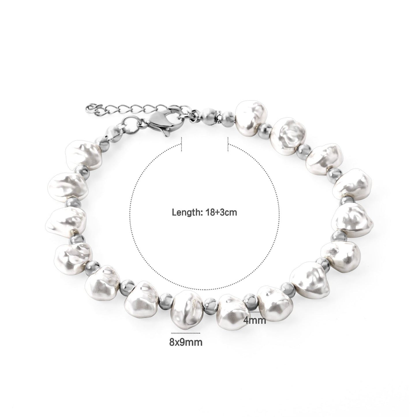 8x9mm Shell Alien Bracelet Spacer Beads 4mm 18+3cm+Round Plaque Steel/Gold asonjewelry