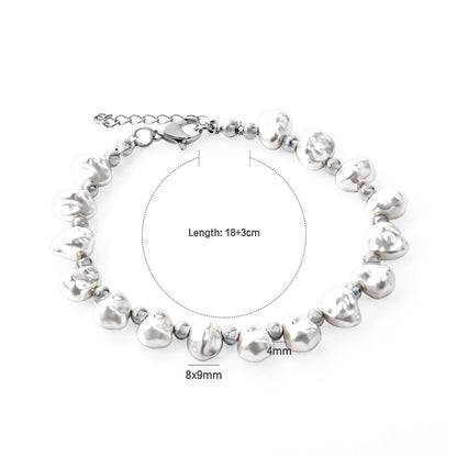 8x9mm Shell Alien Bracelet Spacer Beads 4mm 18+3cm+Round Plaque Steel/Gold asonjewelry