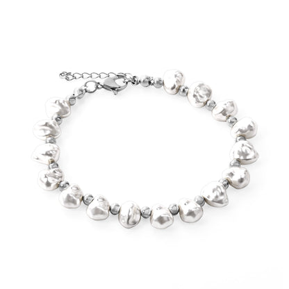 8x9mm Shell Alien Bracelet Spacer Beads 4mm 18+3cm+Round Plaque Steel/Gold asonjewelry