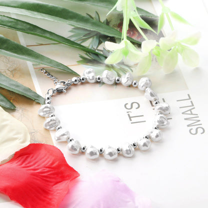 8x9mm Shell Alien Bracelet Spacer Beads 4mm 18+3cm+Round Plaque Steel/Gold asonjewelry