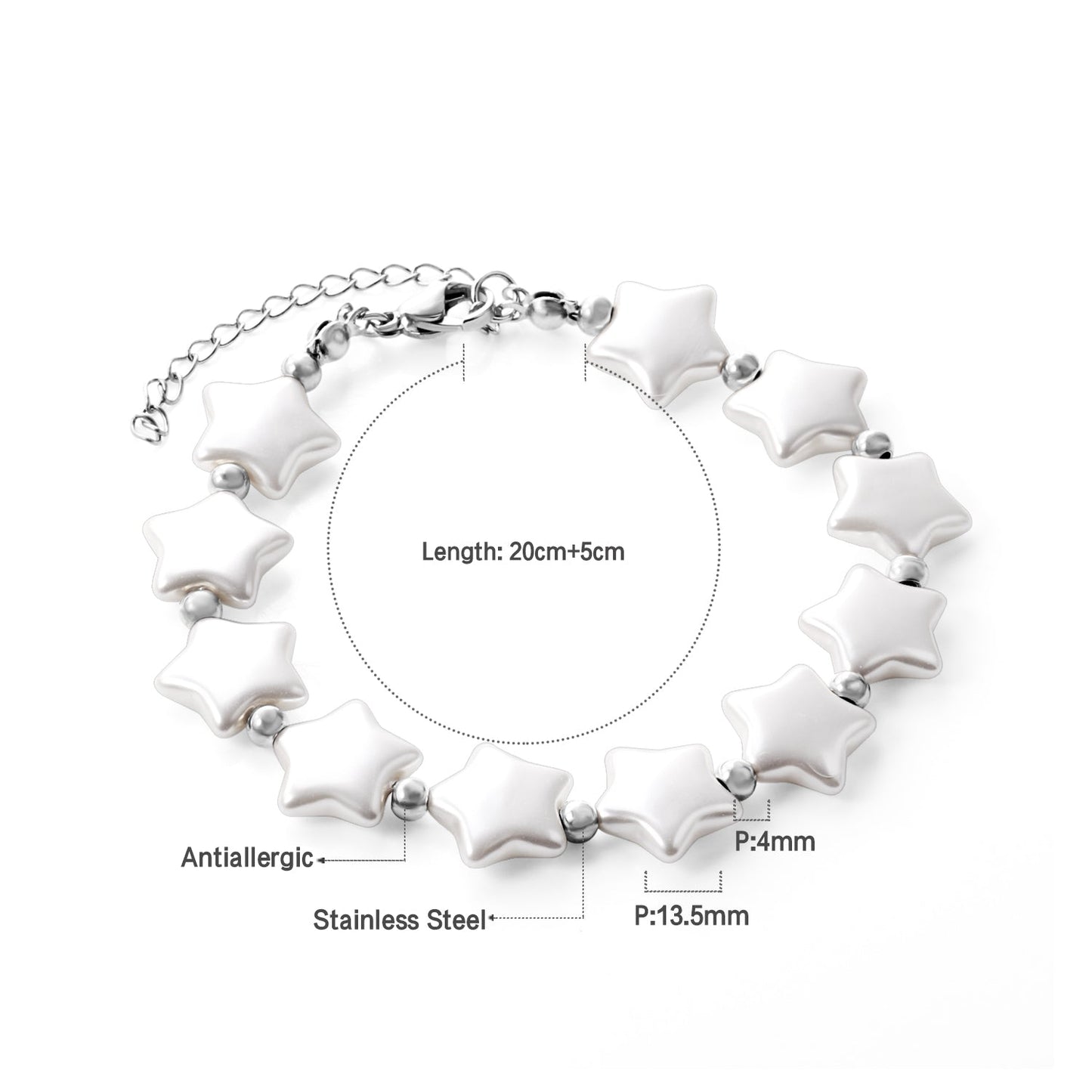 Pearls with steel beads bracelet 20+5cm asonjewelry