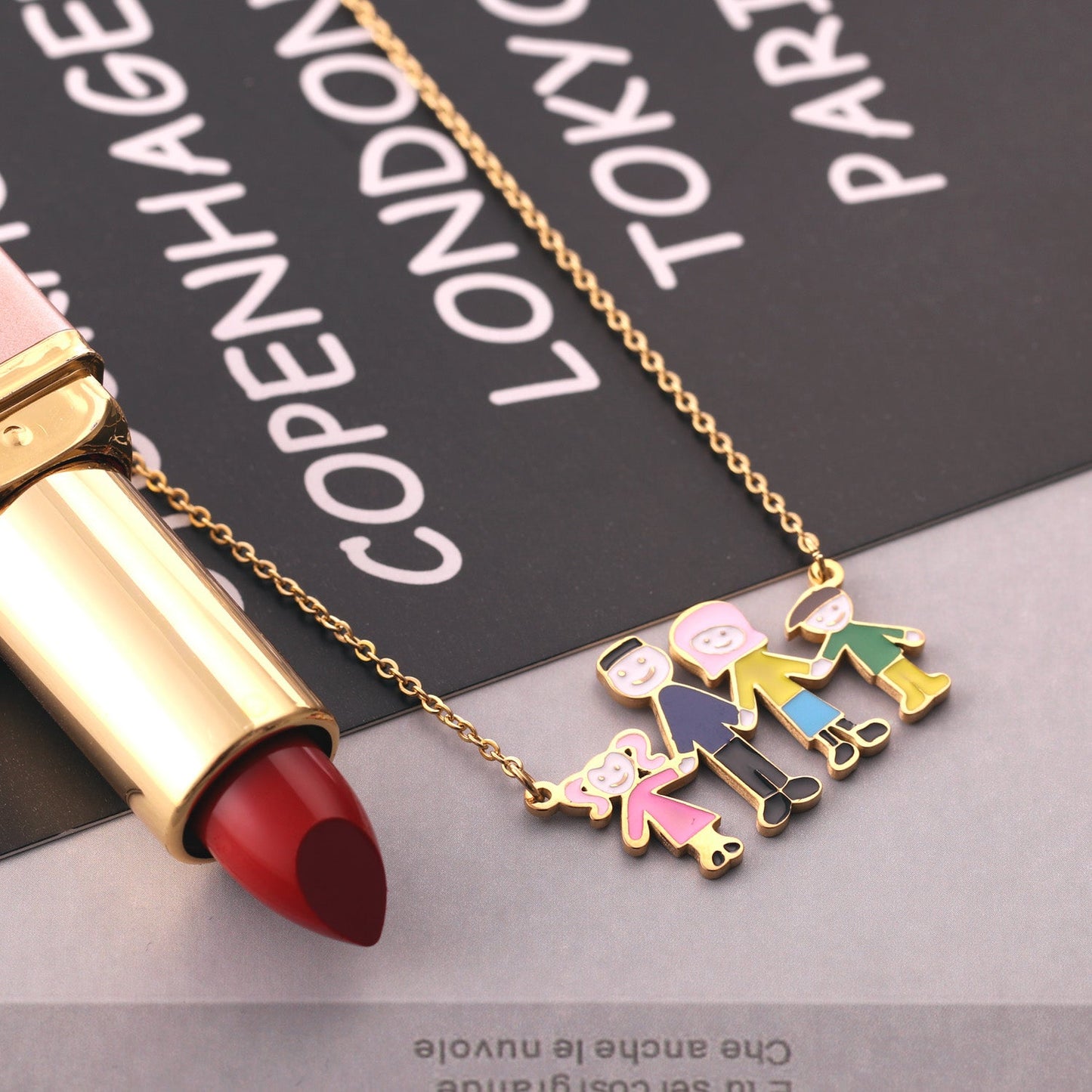 Family of 4 Oil Drop Pendant Necklace asonjewelry