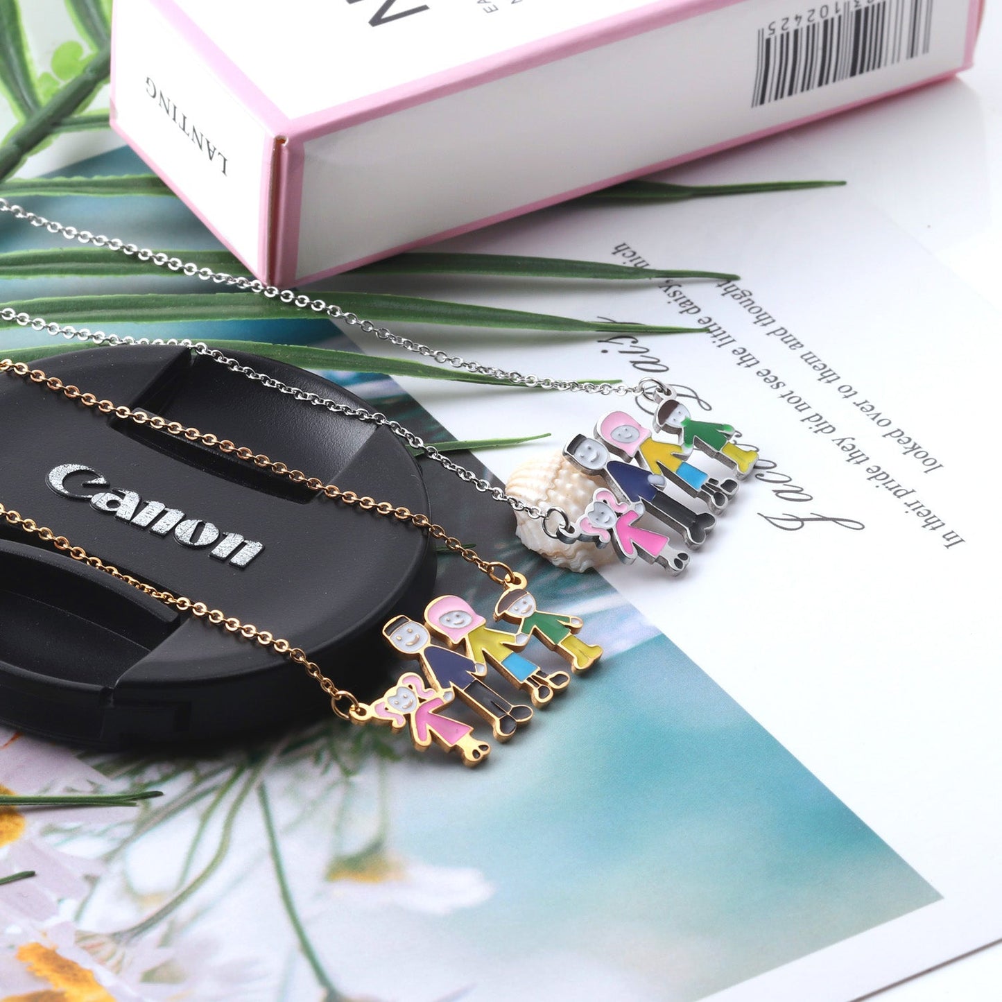 Family of 4 Oil Drop Pendant Necklace asonjewelry