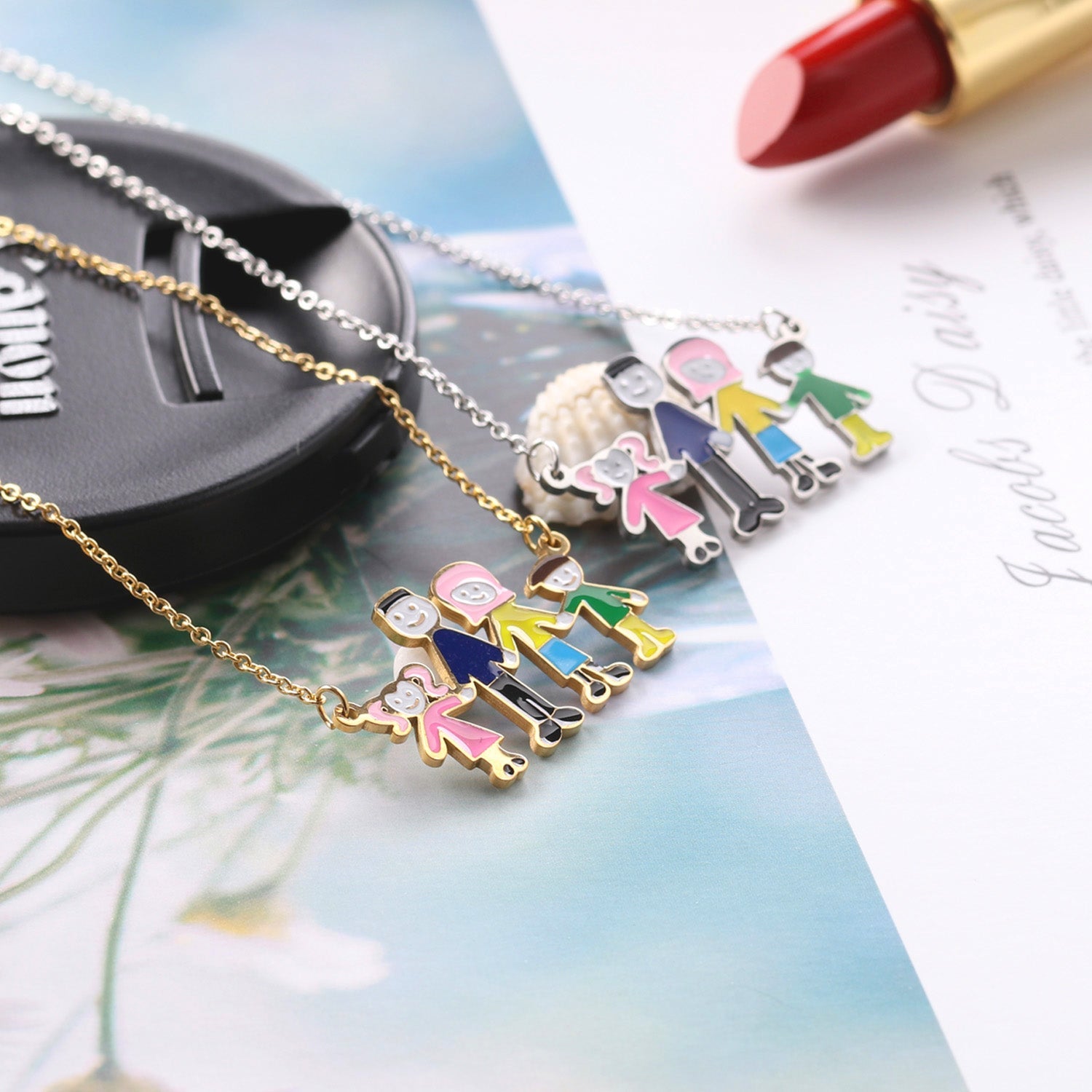 Family of 4 Oil Drop Pendant Necklace asonjewelry