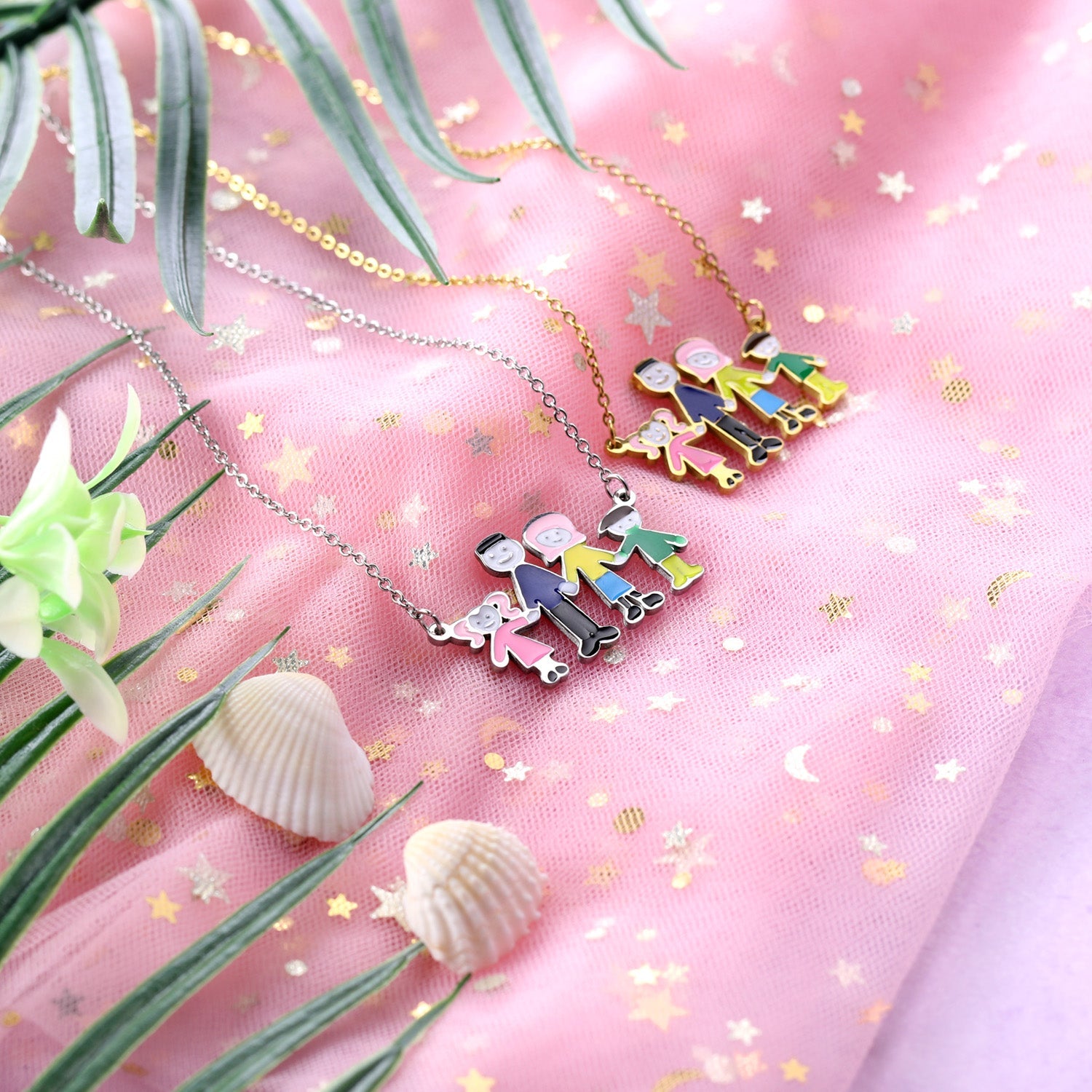 Family of 4 Oil Drop Pendant Necklace asonjewelry