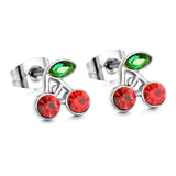 8.6*8.4mm Cherry green diamonds + white diamonds ordinary pin earrings steel color / gold color
