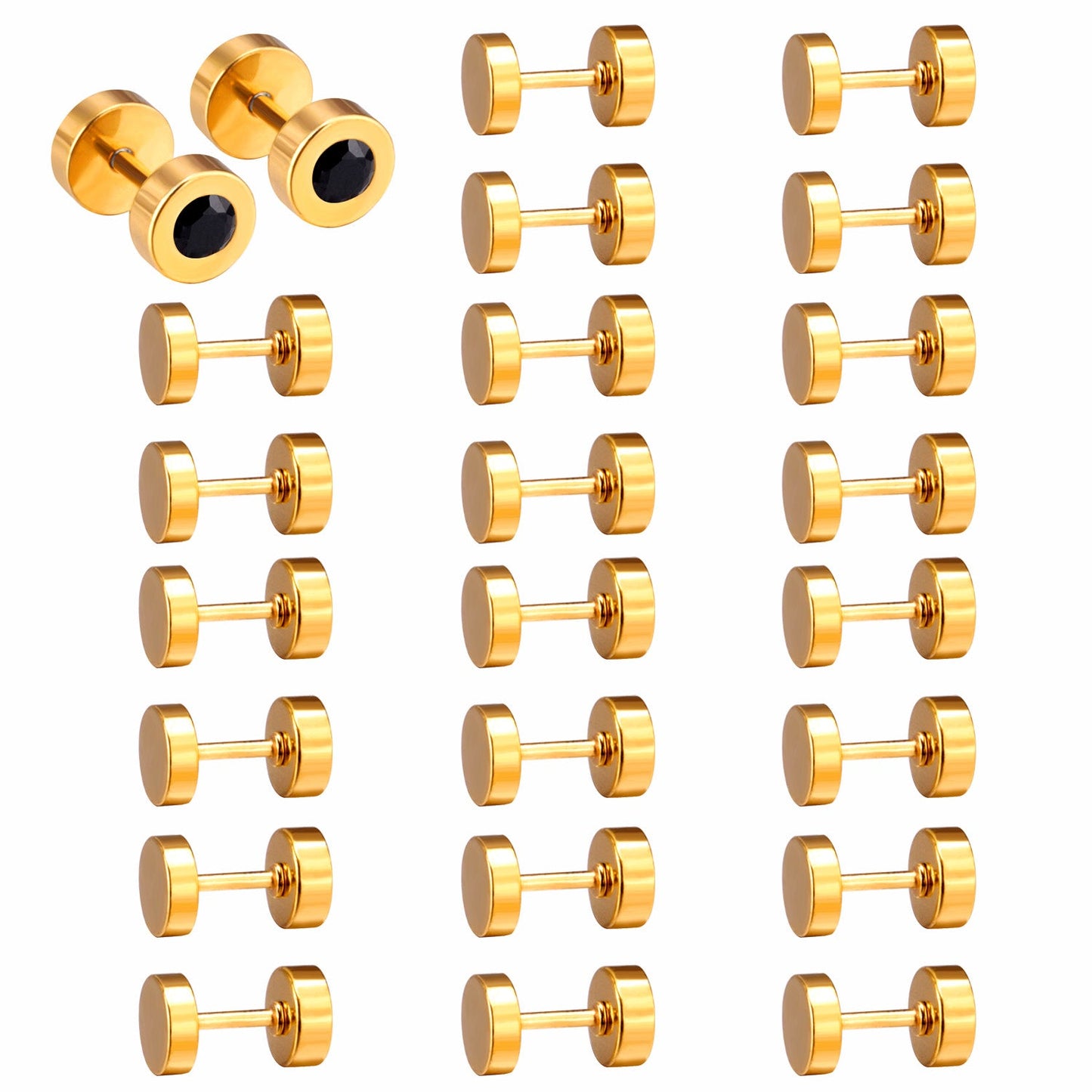 12 pairs 6mm steel/gold cylindrical white/black/mixed drill screw plugs asonjewelry