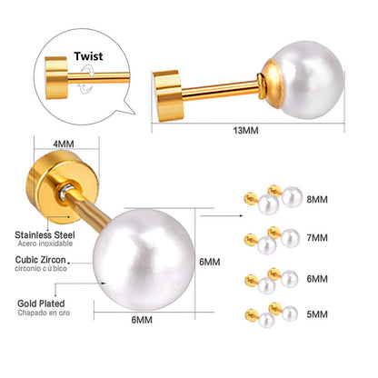 4~8mm steel color/golden white pearl screw plugs asonjewelry