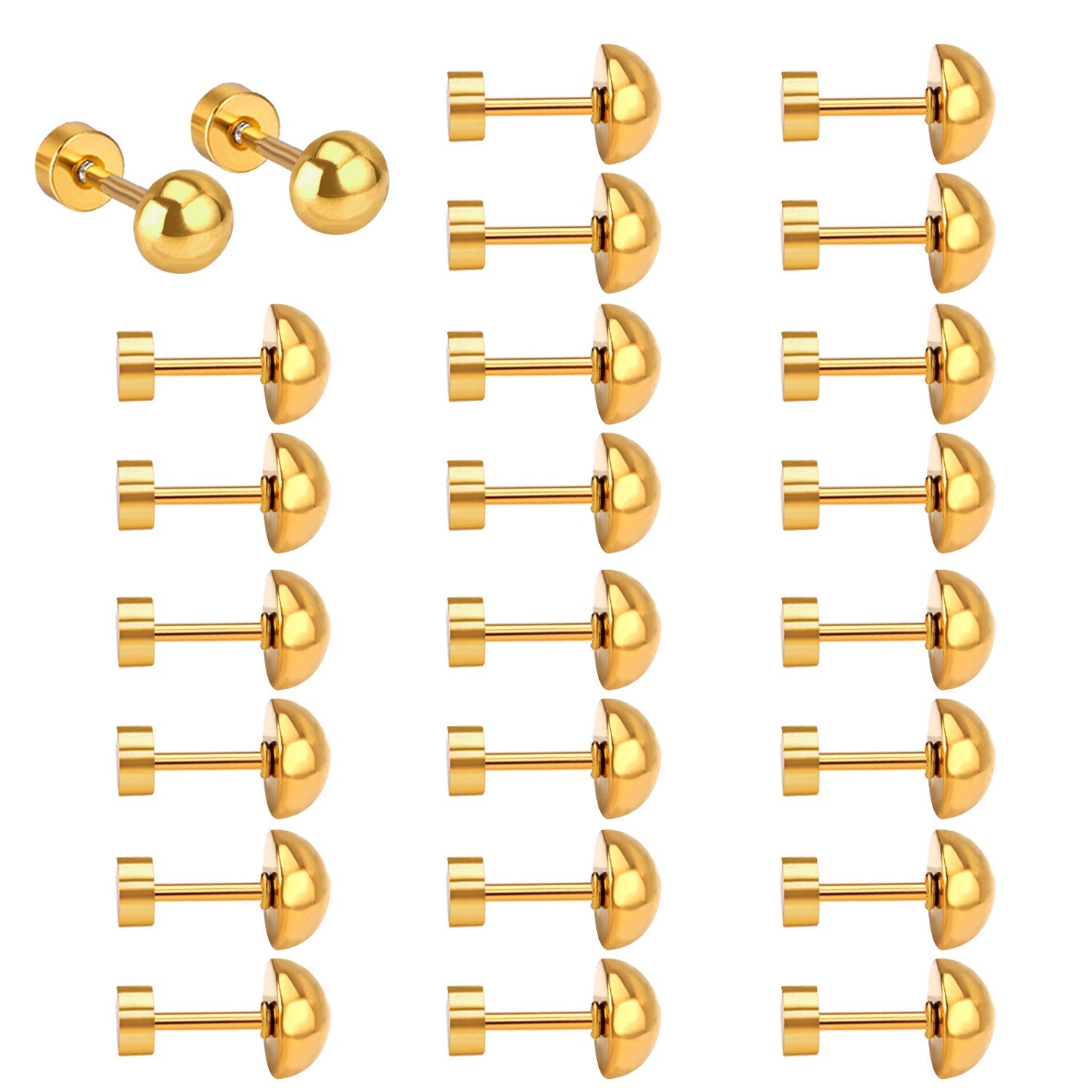 4mm~8mm steel color & gold color half-round ball screw plugs asonjewelry