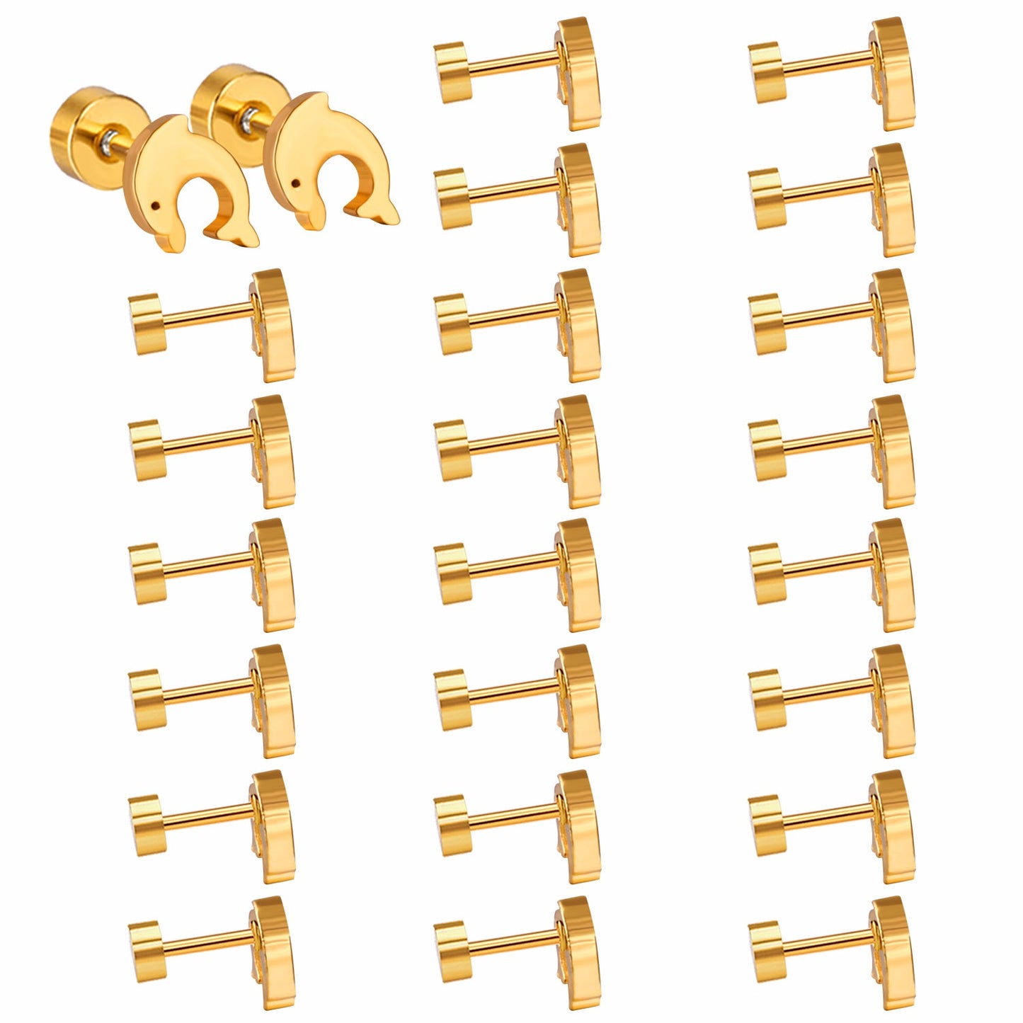 12 pairs Dolphin Shape Steel Goldtone Screwback Stud Earrings asonjewelry