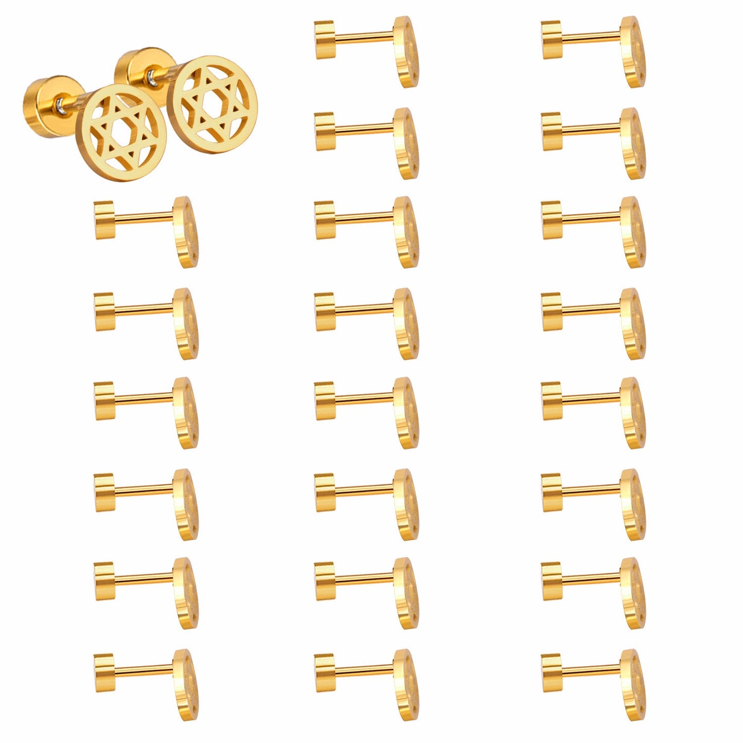 12 pairs steel/gold/black screw-in stud earrings without diamonds asonjewelry