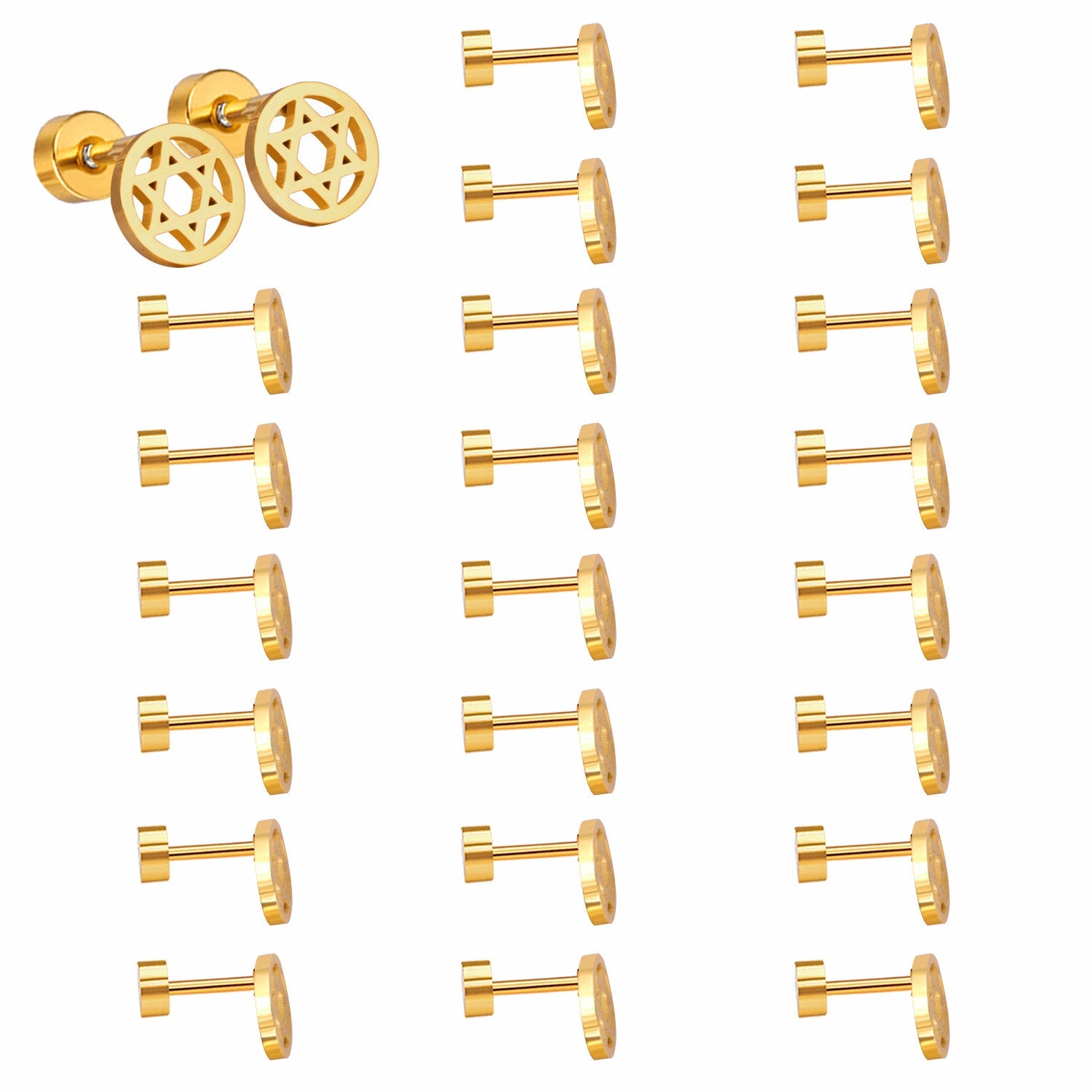 12 pairs steel/gold/black screw-in stud earrings without diamonds asonjewelry