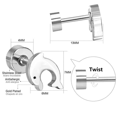 12 pairs Dolphin Shape Steel Goldtone Screwback Stud Earrings asonjewelry