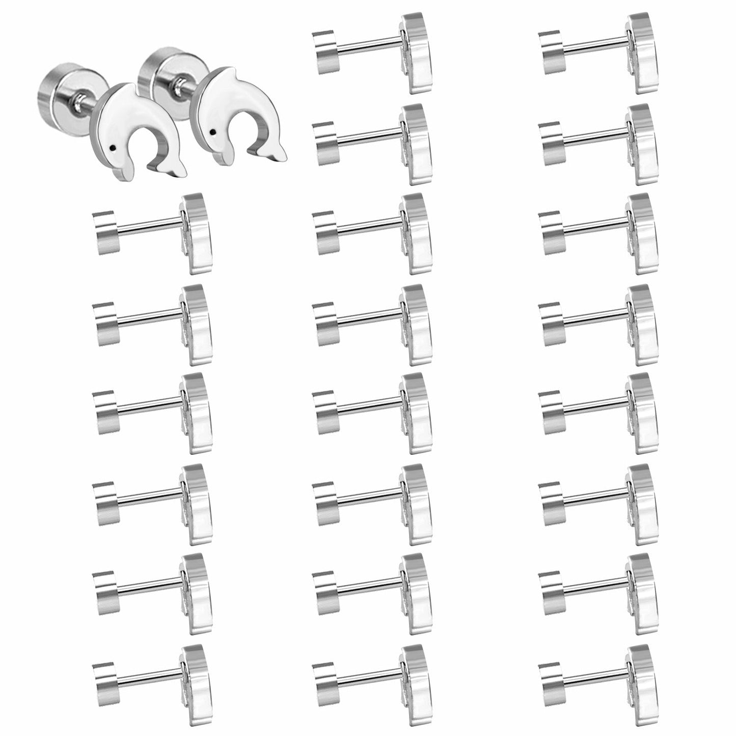 12 pairs Dolphin Shape Steel Goldtone Screwback Stud Earrings asonjewelry