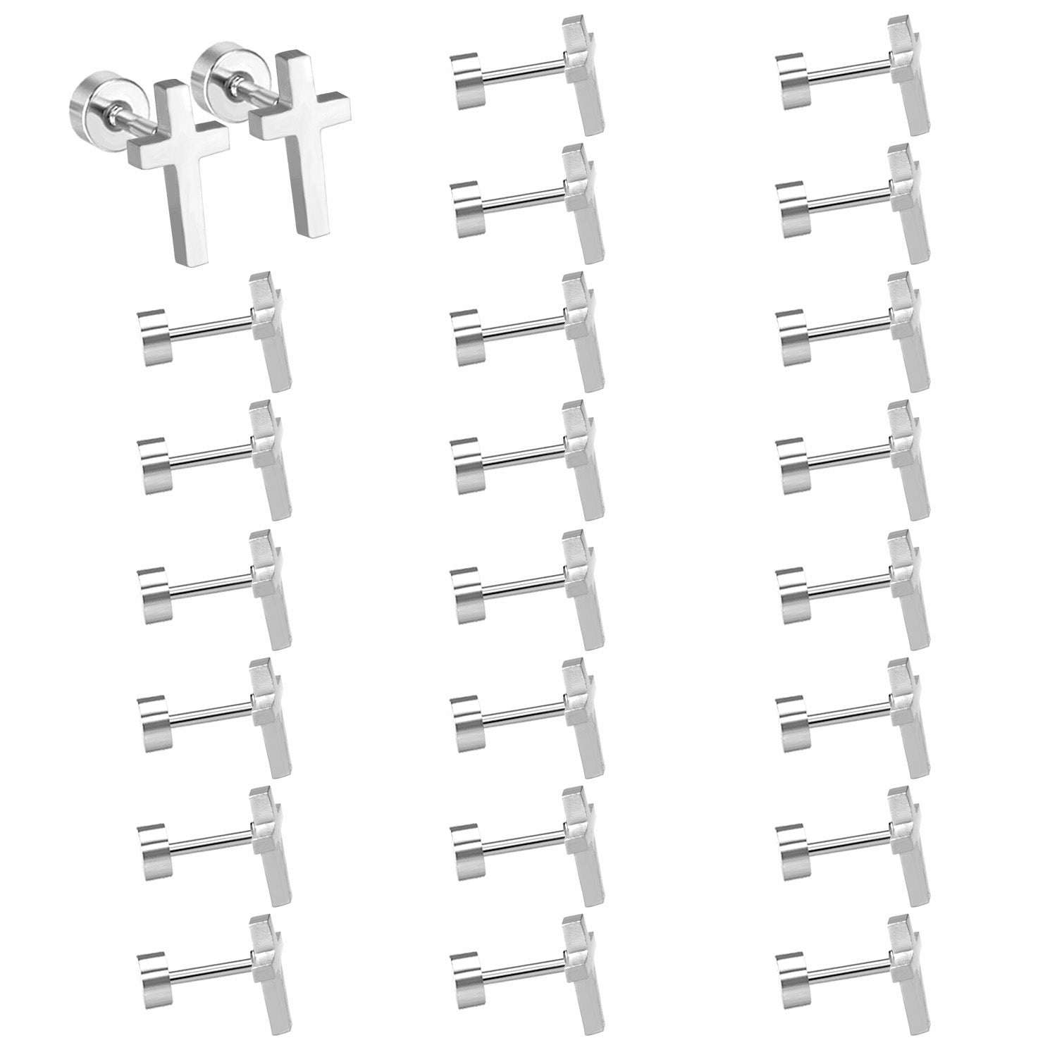 12 pairs steel/golden Cross Screwback Earrings w/o drill asonjewelry