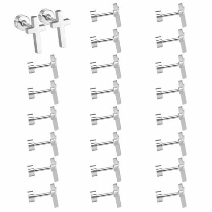 12 pairs steel/golden Cross Screwback Earrings w/o drill asonjewelry