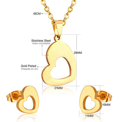 Steel/Gold Wispy Faceted Heart Cut Jewelry Set without Diamonds asonjewelry