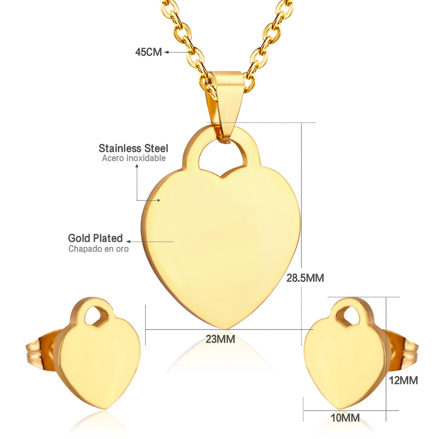 Steel/Gold Minimalist Glossy Heart Cut Jewelry Set without Diamonds asonjewelry