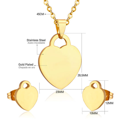Steel/Gold Minimalist Glossy Heart Cut Jewelry Set without Diamonds asonjewelry