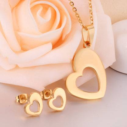 Steel/Gold Wispy Faceted Heart Cut Jewelry Set without Diamonds asonjewelry