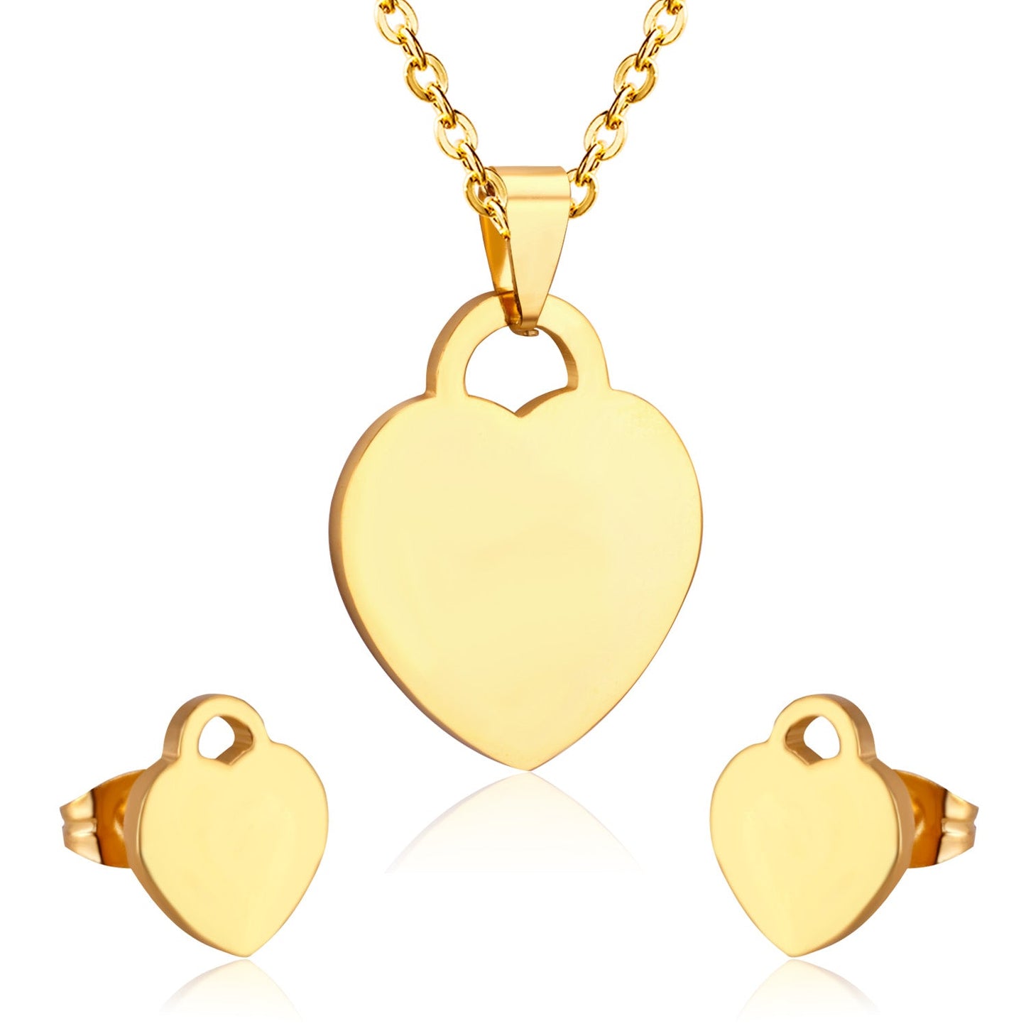 Steel/Gold Minimalist Glossy Heart Cut Jewelry Set without Diamonds asonjewelry