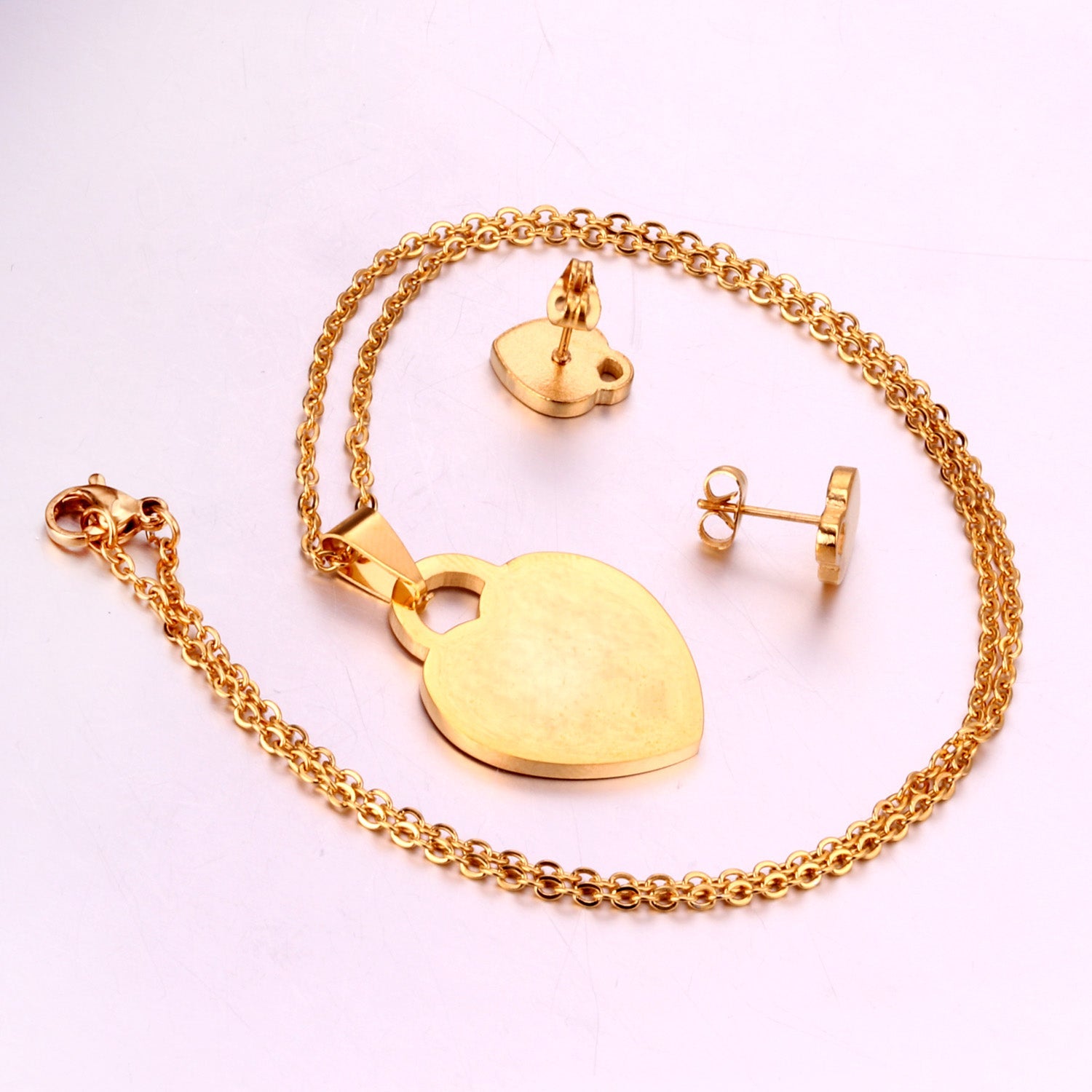 Steel/Gold Minimalist Glossy Heart Cut Jewelry Set without Diamonds asonjewelry