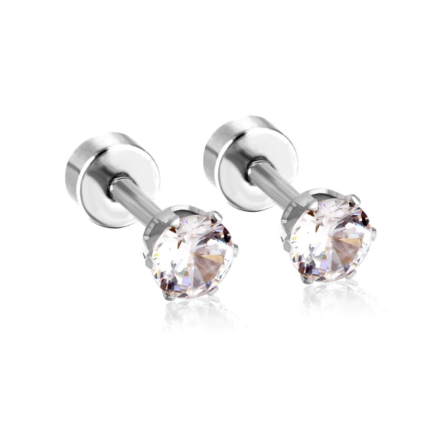 12 pcs3mm~7mm round white diamond screw plugs in gold/steel color asonjewelry