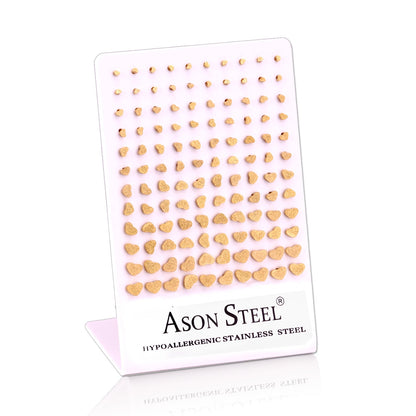 3mm-8mm Card Holder Heart Steel/Gold/Rose Gold/Black Round Cut/Frosted Stud Earrings asonjewelry