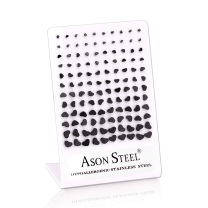 3mm-8mm Card Holder Heart Steel/Gold/Rose Gold/Black Round Cut/Frosted Stud Earrings asonjewelry